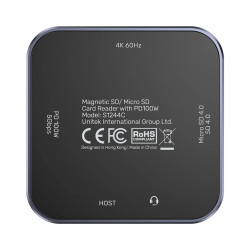 多機能SD microSDカードリーダー USB-C HDMI 4K 60Hz オーディオジャック PD 100W MagSafeハブアダプター UNITEK S1244CGY01
