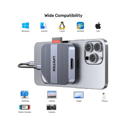 Multifunktionell SD microSD USB-C HDMI 4K 60Hz Audio Jack PD 100W MagSafe Hub-adapter UNITEK S1244CGY01