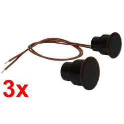 3x Sensor magnético de contacto empotrado marrón para ventanas puertas sistemas de alarma NC 30mm ACTii AC1700