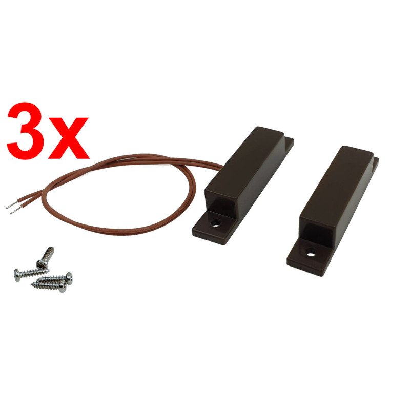 3x Magnetic Contact Sensor Side 64mm 20mm Brown NC Alarm Window Door Magnetic Detector ACTii AC3288