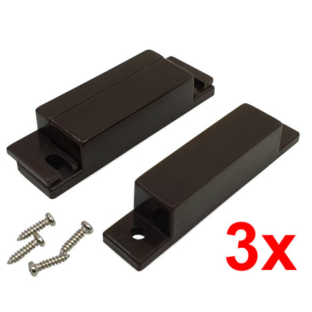 3x Sensor Magnético de Contacto Lateral Castanho NC 64mm Folga 25mm de Alarme para Portas Janelas Portões ACTii AC3519