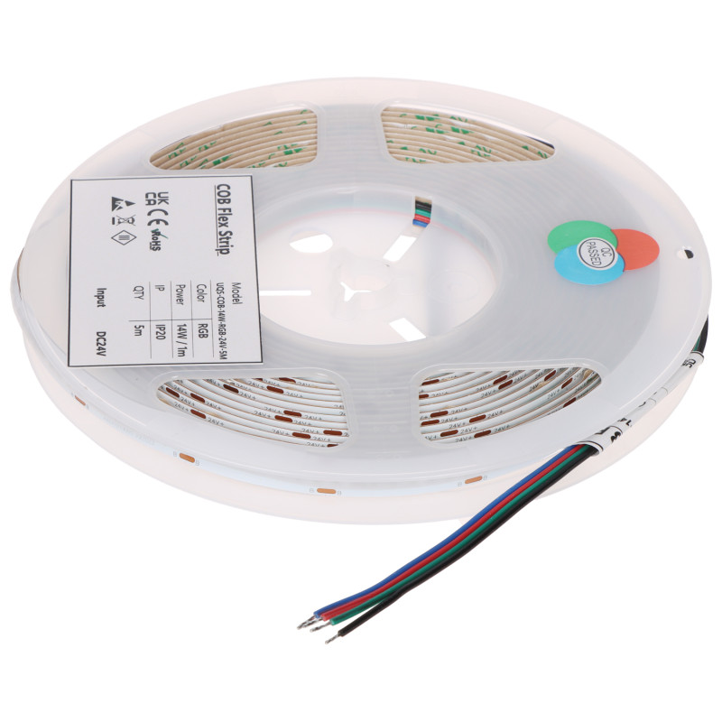 RGB COB LED juosta 24V 14W 5m - Daugiaspalvis dekoratyvinis apšvietimas MW Lighting LED-COB-24V/14W-RGB/5M