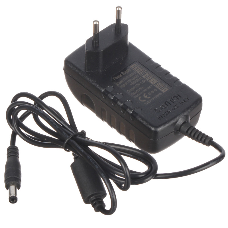 Zasilacz impulsowy wtyczkowy zestaw 100 sztuk do kamer CCTV LED routera 18W stabilizowany napięciowo Delta 12V/1.5A/5.5*P100