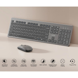 Wireless keyboard and optical mouse set 1600 DPI QWERTY 2.4GHz office computer set USB Plug&Play UNITEK T054AGY01-US