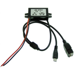 Блок живлення 1x USB гніздо 1x Micro USB 5V 12V Автомобільний перетворювач 3A Понижувач напруги ACTii AC9761