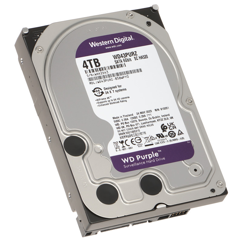 Σκληρός δίσκος επιτήρησης 4TB SATA III 3.5 ιντσών 24/7 HDD για καταγραφικό CCTV DVR NVR AllFrame 4K WESTERN DIGITAL HDD-WD43PURZ