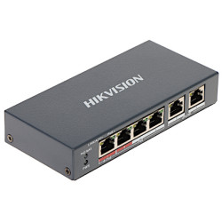 4 prievadų 10/100 Mbps PoE komutatorius su Hi-PoE palaikymu ir Extend funkcija iki 300m Hikvision DS-3E1106HP-EI