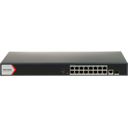 Switch PoE de 16 portas 10/100/1000 Mbps com porta SFP e gestão Hikvision DS-3E1518P-EI(V2)