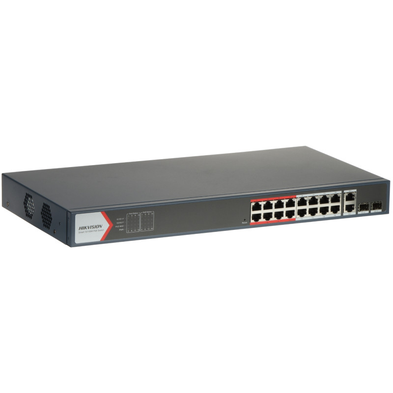 16ポートPoEスマートマネージドスイッチ 2xコンボSFPギガビット 19インチラックマウント Hikvision DS-3E1318P-EI(B)