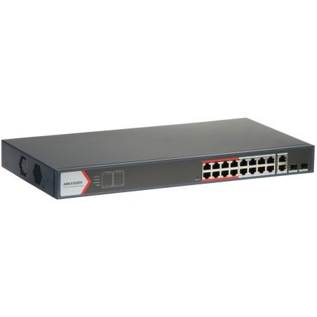 Comutator de rețea gestionabil 16 porturi PoE 2x Combo SFP Gigabit Smart Managed Rack 19 Hikvision DS-3E1318P-EI(B)