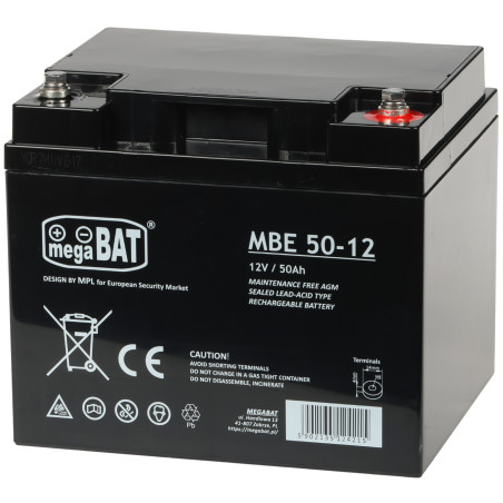 AGMバッテリー 12V 50Ah VRLA メンテナンスフリー UPS 防犯システム 太陽光発電 非常用電源 megaBAT 12V/50AH-MB