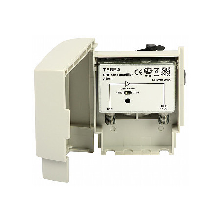 DVB-T2 UHF mast antenna amplifier adjustable gain low noise 5V 12V power supply LTE TERRA AB-011