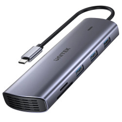 Multifunktionaler USB-C 9in1 Hub HDMI 4K VGA Gigabit Ethernet RJ45 SD microSD Kartenleser PD 100W Aluminium UNITEK D1113A