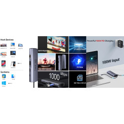 HUB USB-C 9-dalam-1 Multimedia HDMI 4K VGA Gigabit Ethernet RJ45 Pembaca Kad SD microSD PD 100W Aluminium UNITEK D1113A