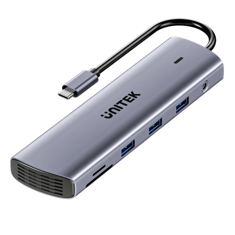 Multifunkčná dokovacia stanica 11v1 USB-C HDMI VGA RJ45 čítačka kariet SD MicroSD Audio Jack PD 100W UNITEK D1113BGY01