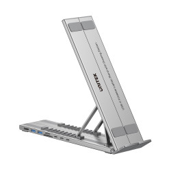 折叠式笔记本电脑支架 7合1扩展坞 USB-C HDMI 4K SD读卡器 PD 100W 铝合金 UNITEK D1137AGY01