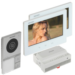7英寸LCD Wi-Fi RFID IP65 IK08高清双线可视对讲套装含2个显示屏白银色 Hikvision DS-KIS705EY/2MONITORS