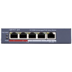 4口 10/100 Mbps PoE交换机 + 1上行链路 长距离300米 45W 6kV 金属外壳 桌面式 Hikvision DS-3E0105P-E/M(C)