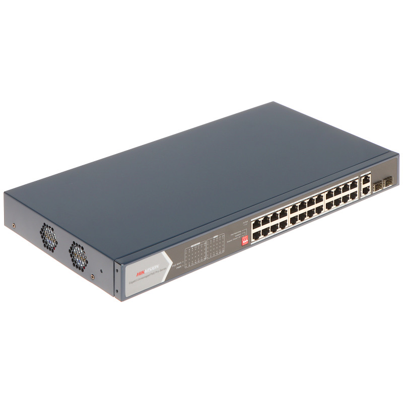 24 prievadų Gigabit Ethernet SFP Hi-PoE 370W 300m Extend Watchdog 19 colių 1U stovo jungiklis Hikvision DS-3E0528HP-E