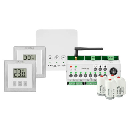 Set för smart styrning av golvvärme WiFi gateway termostater list ställdon Auraton AURSMC1122010V