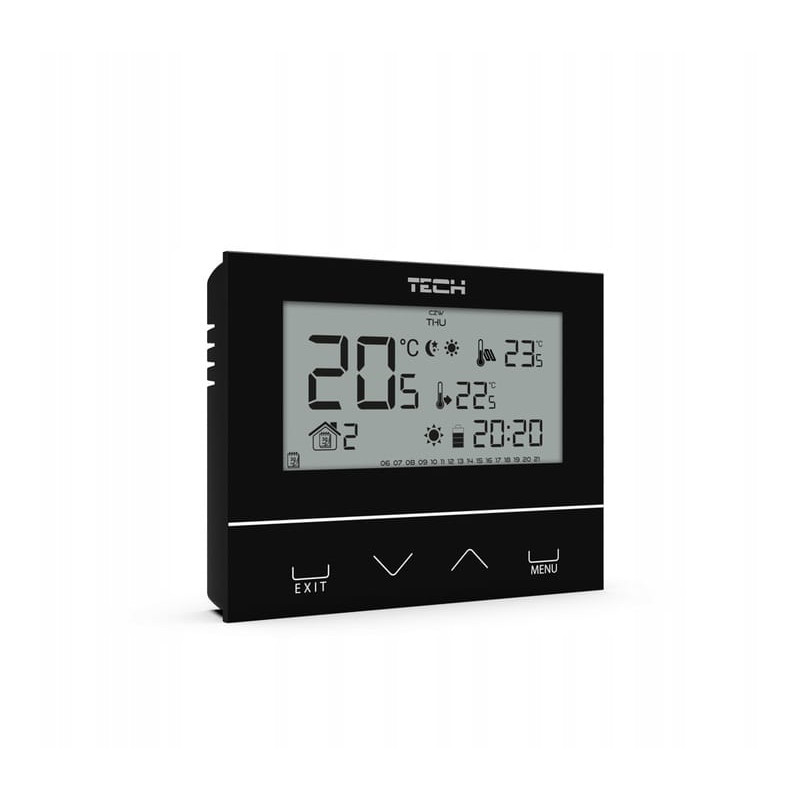 Przewodowy Regulator Pokojowy Termostat Tygodniowy Szklany Panel Dotykowy Dzień Noc Optimum Start TECH TECHST292V3C