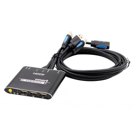 Comutador KVM 2x1 HDMI 4K 1080p 3x USB 2.0 10.2Gbps com controlo por teclas de atalho e botões ACTii AC2663