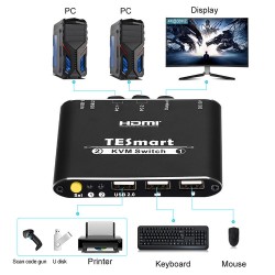 KVM Switch 2x1 HDMI 4K 1080p 3x USB 2.0 10.2Gbps Hotkey and Button Control ACTii AC2663